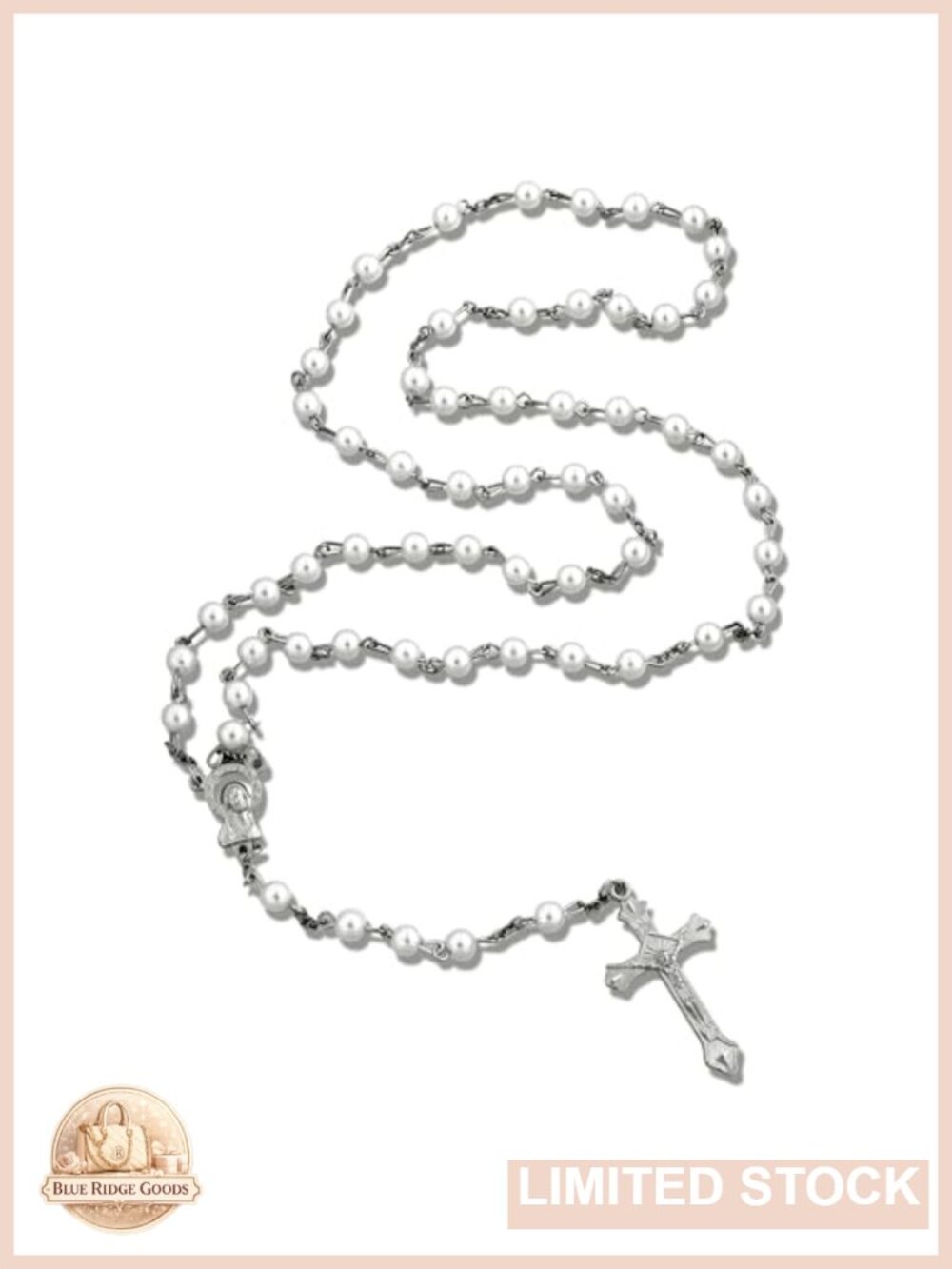Pearl Cross Necklace Long Chain Jesus Pendant Religious Jewelry